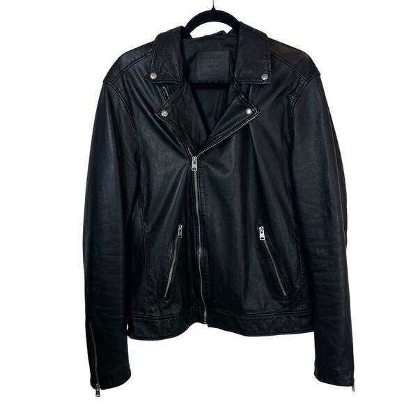 All Saints Lomi Sheep Leather Asymmetrical Zip Biker Moto Jacket Black Sz Medium - Picture 2 of 9